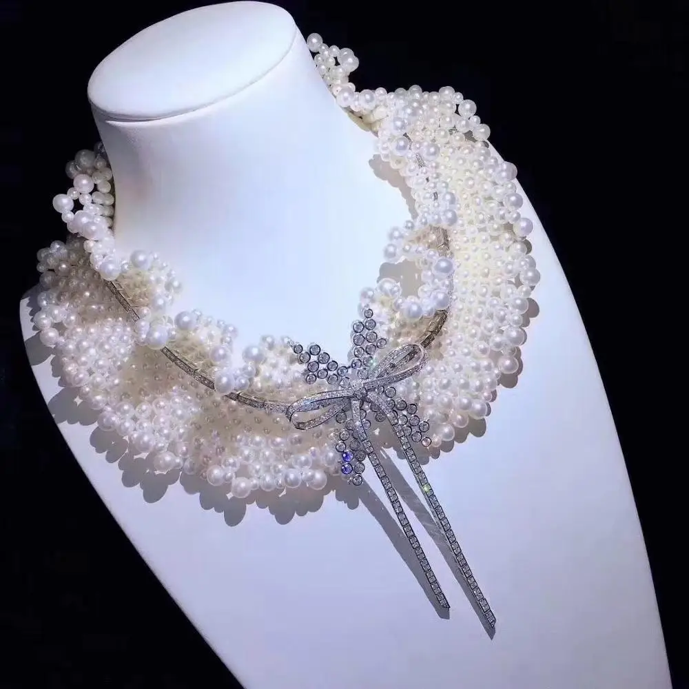 Online MADALENA SARARA 4-6mm AAA D'acqua Dolce Coltivato Della Perla Handmade Della Treccia Collana Di Stile Famoso Bowknot Chiusura 20