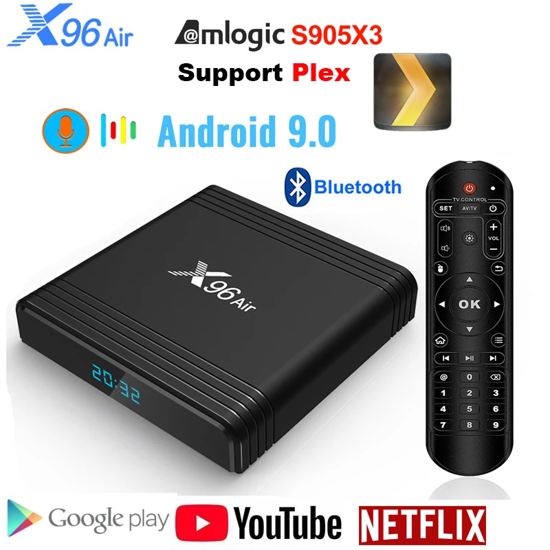 

Приставка Смарт-ТВ Amlogic S905X3 X96 Air, Android 9,0, 4 + 32/64 ГБ, 8K fps24, Wi-Fi, Bluetooth