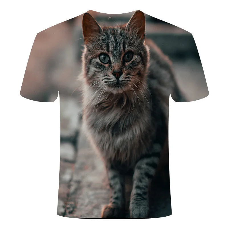 

2021summer spring cute cat T-shirt men's and women's fashion short-sleeved casual wear 3DT boys and girls funny animal tee