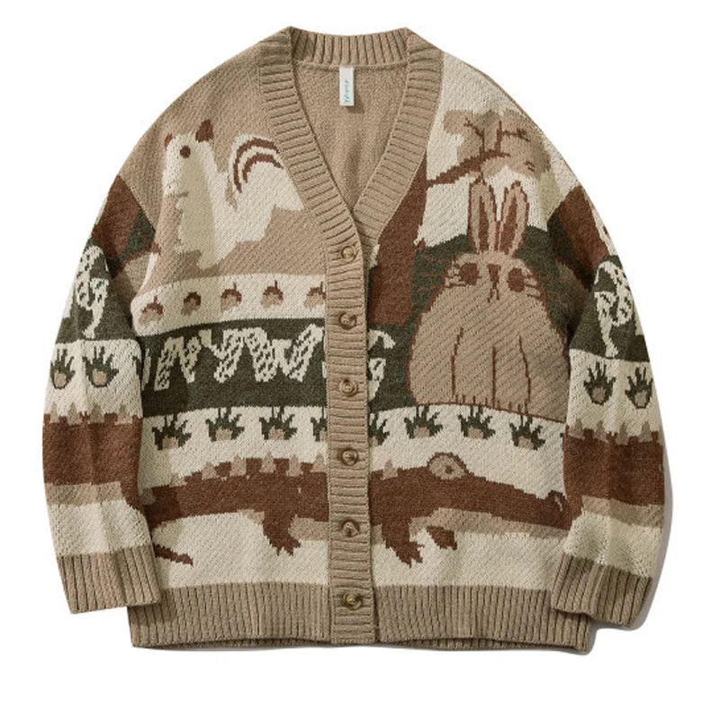 

Sweater Men Harajuku Fashion Hip Hop Streetwear Cartoon Pullover Oversize Casual Couple Male Sweaters Cardigan