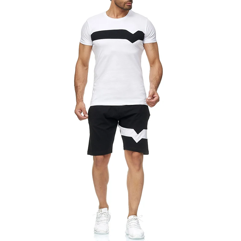 

printing tracksuit men Casual fashion jogging Running Gym sports suit men summer T-shirt shorts sets male
