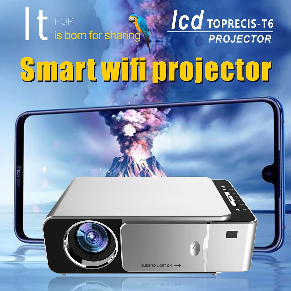 Мини-проектор с ЖК-дисплеем T6 Wi-Fi 3 в 1 AV-кабель поддержка 1080p HD светодиодный