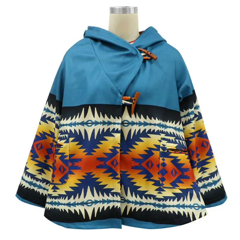 

Women Winter Outwear Tops Ladies Printed Long Sleeve Hooded Loose Jacket Coat