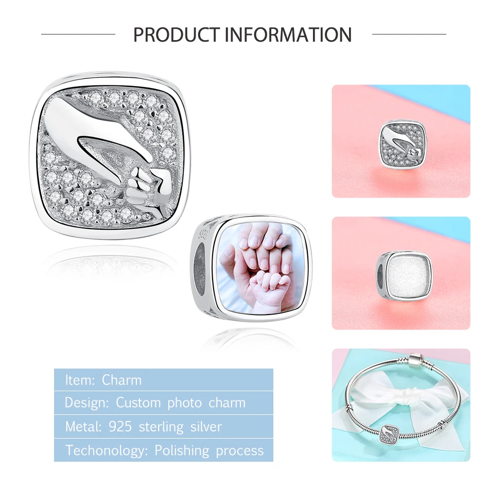 Квадратные бусины из серебра 925 пробы с фото на заказ|Индивидуальные Бусины| |