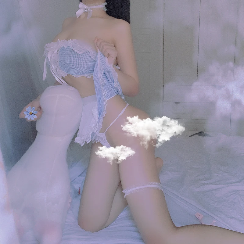 Небесно-Голубой в клетку пикантные застежкой-молнией на спине ночная рубашка для