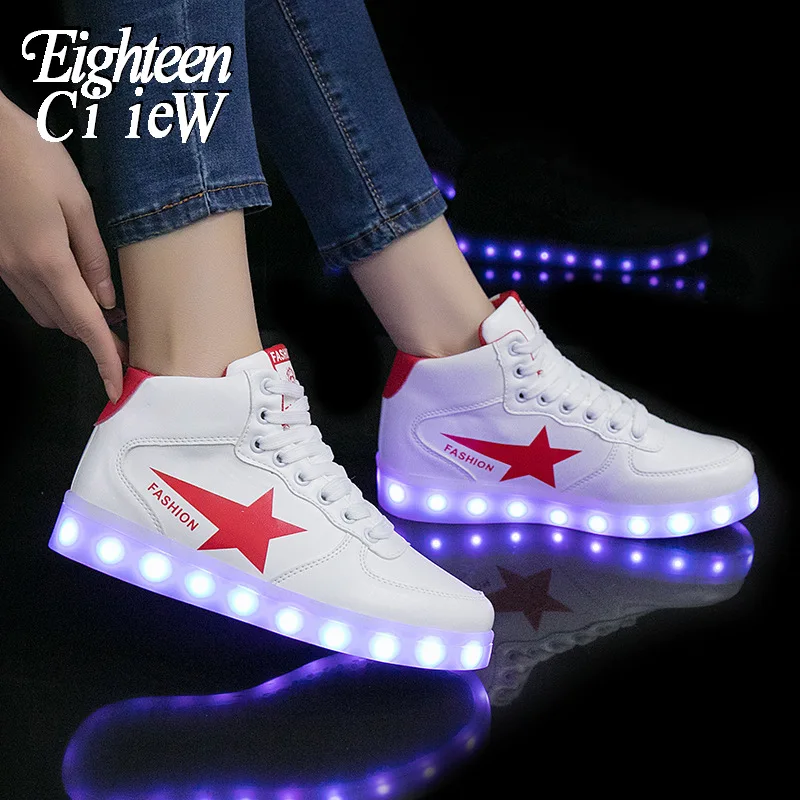 Размеры 35-44 Детские кроссовки со светодиодной подсветкой и зарядкой через Usb