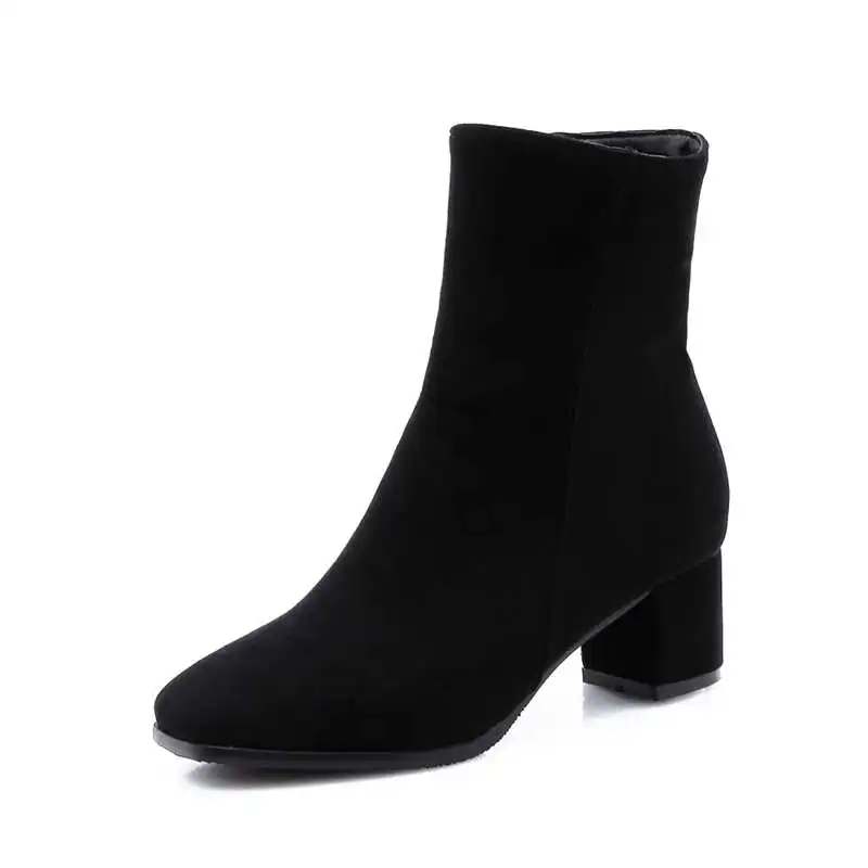 black MEMUNIA/Большие размеры 34-48, новые высококачественные ботильоны для женщин с квадратным носком на высоком каблуке, простые базовые женские ботинки, модельные туфли - Цвет: black