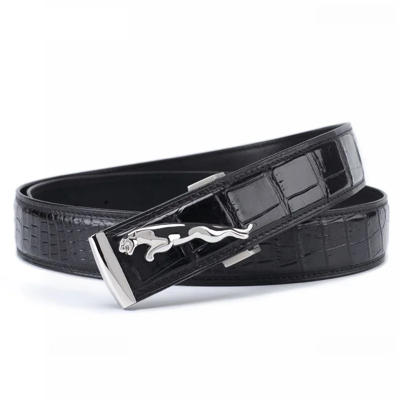 McParko Crocodile Mens Belts Luxury Genuine Leather Belt Men Original Brand Design Animal Buckle Leopard Jeans Waist Belts Brown