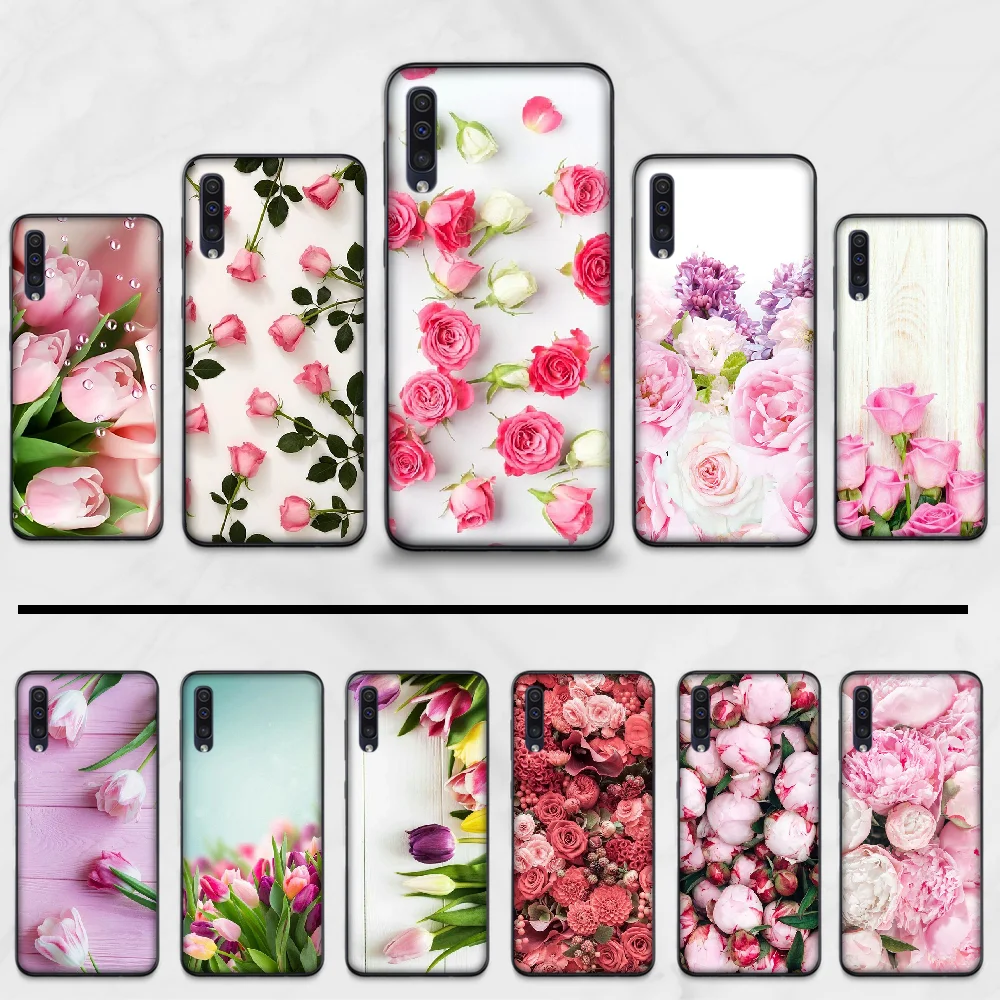 Черный мягкий чехол для телефона с рисунком пиона и цветов Samsung Galaxy A 3 6 7 8 10 20 30 40 50