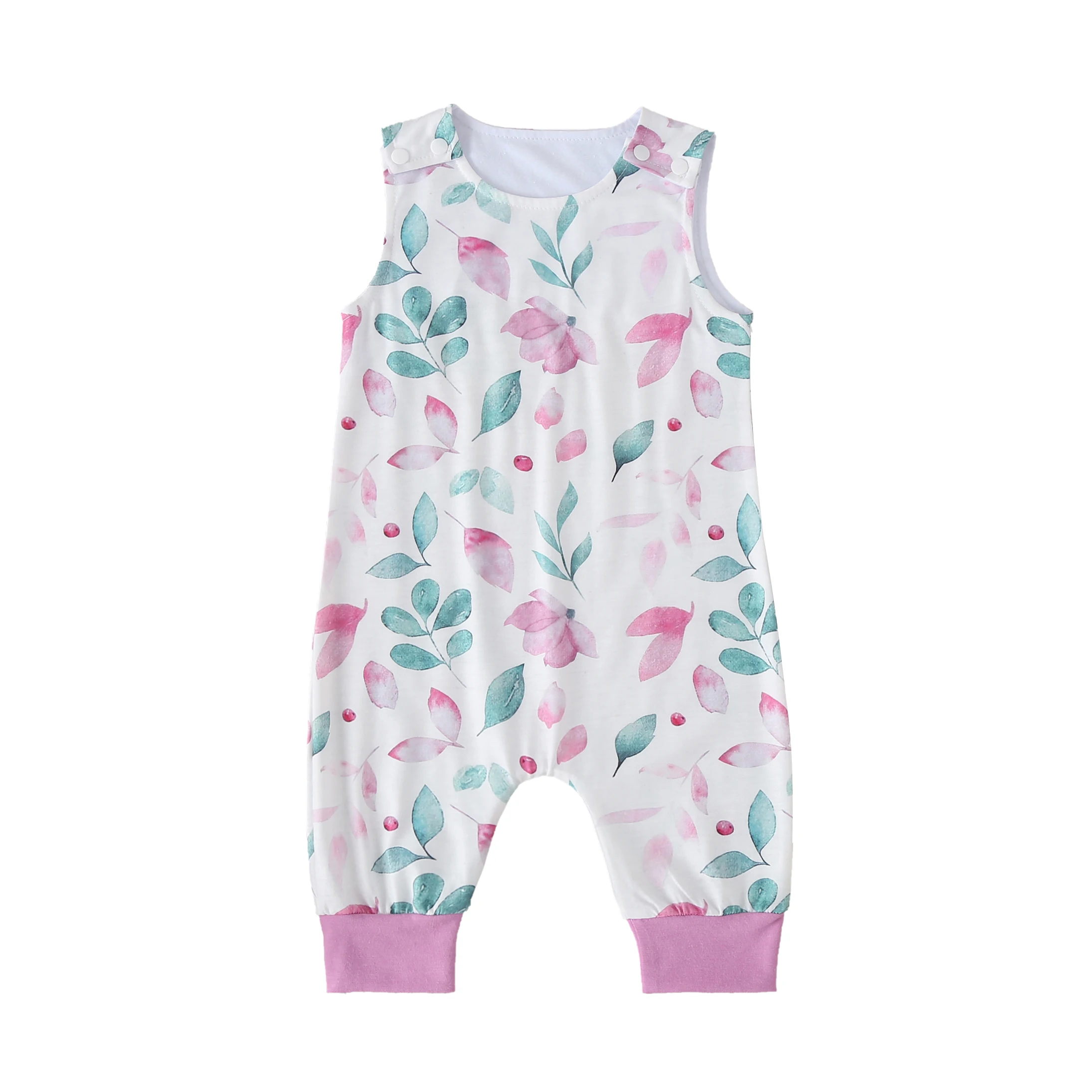 

Комбинезон хлопковый для девочек 0-18 месяцев, милая повседневная одежда для новорожденных, без рукавов, с принтом листьев, элегантный наряд