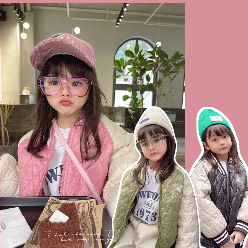 

2021 Winter Children's Padded Down Clothes Baby Girl Sports Baseball Uniform Jacket Kids Korean Cotton Sports Padded Parkas