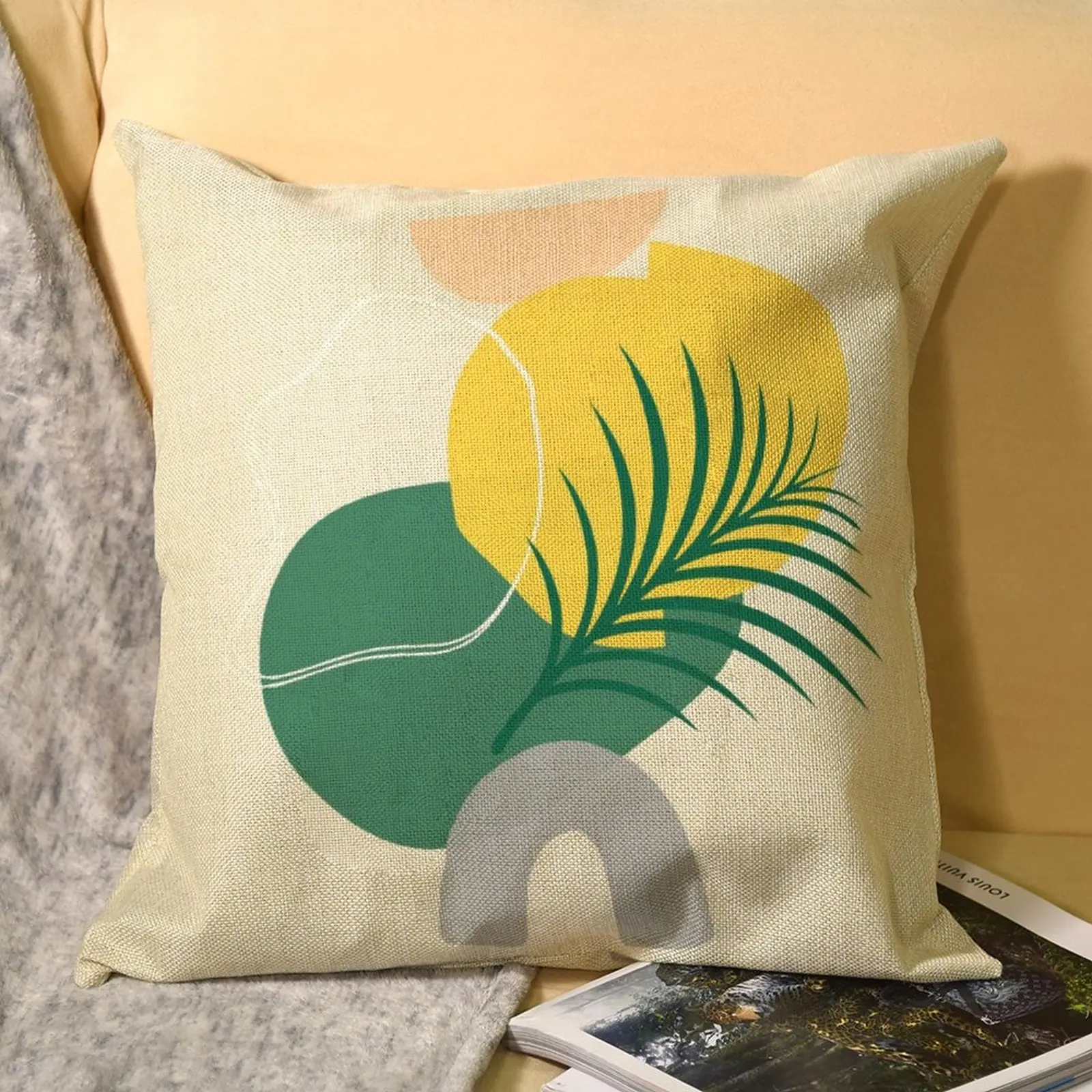 

Нордическая абстрактная линия, Пальмовая подушка, льняная декоративная домашняя подушка, подушка для пола, чехол, двухсторонняя подушка 45 ×...