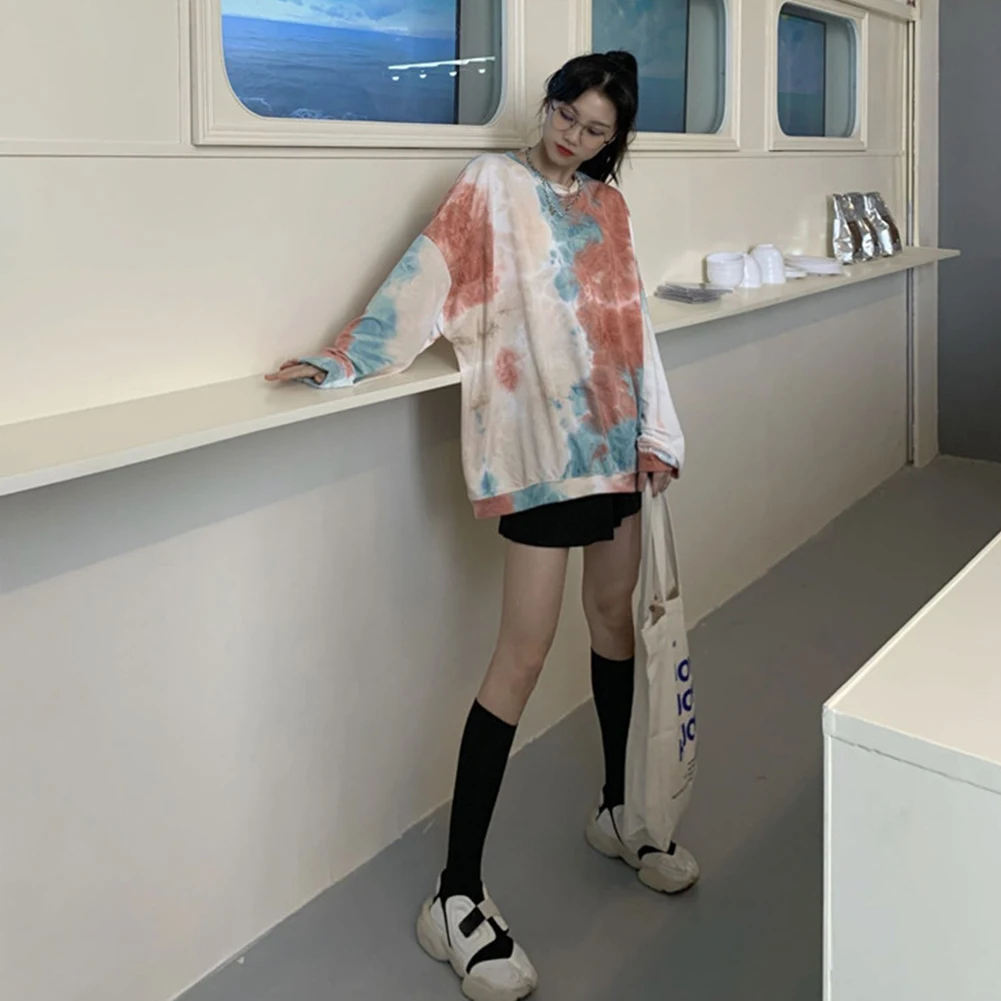 Fashion Women Autumn Blouse Long Sleeve O Neck Tie Dye Loose Sweatshirt Hoodie Female 2020 Fashion Streetwear Ladies Sweatshirt