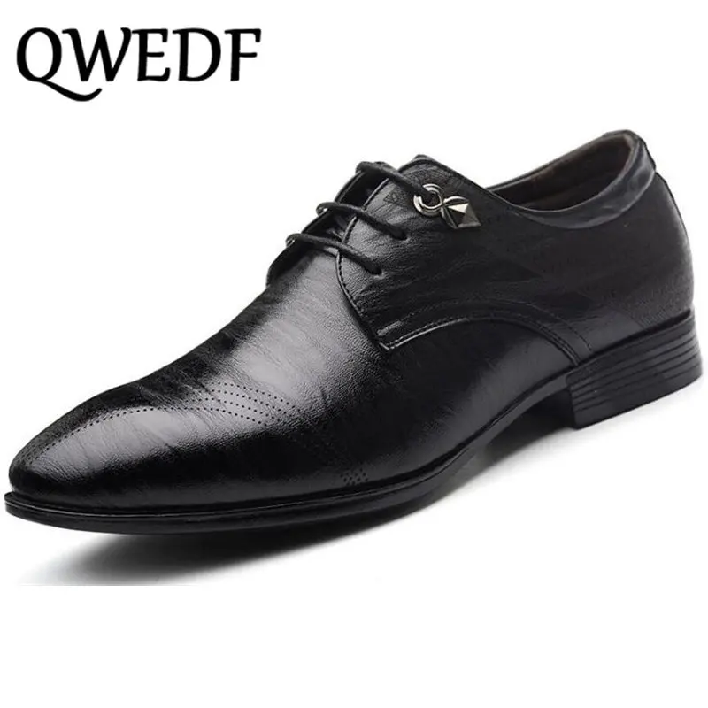 Новинка 2018 мужские деловые кожаные туфли QWEDF модные свадебные классические