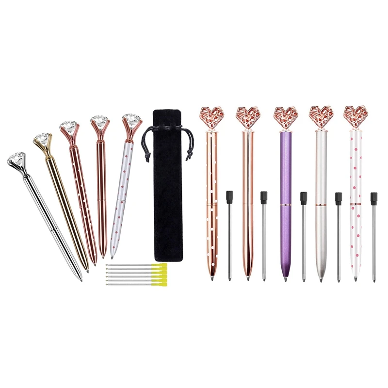

2 Set Big Crystal Diamond Pen Metal Ballpoint Pen Office Supplies, A & B