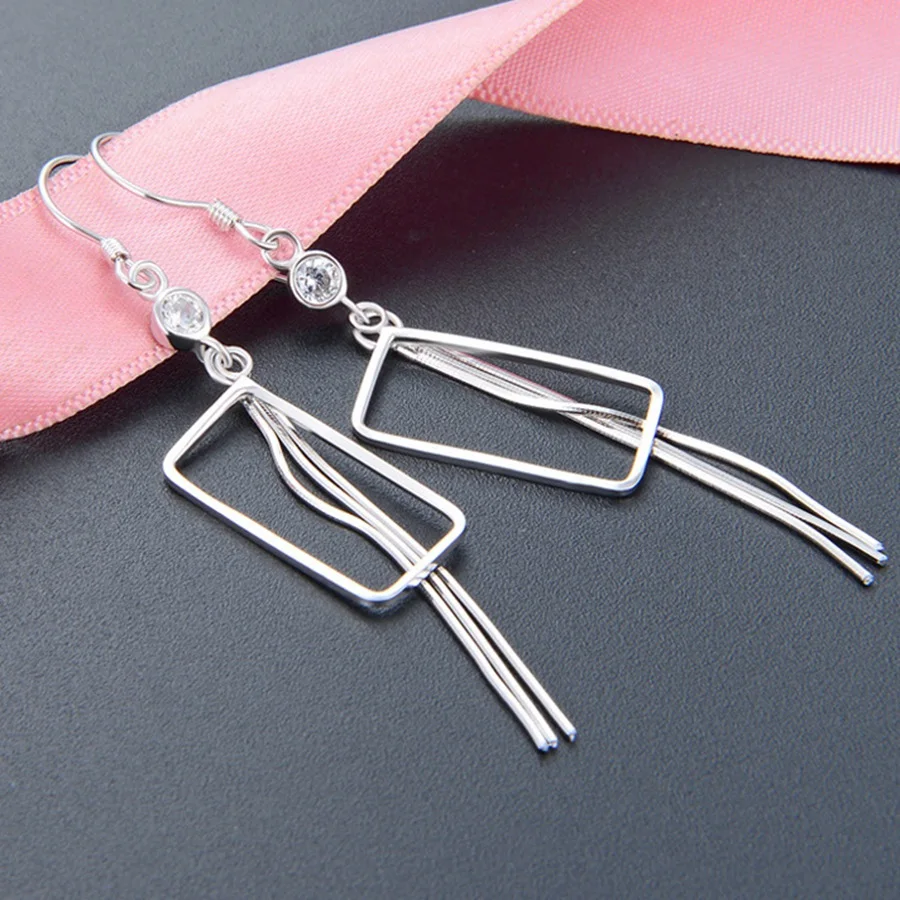 

Stud Earrings Rectangular Tassels TS Style Glam Fashion Good Jewerly For Women,2021Ts Gift In 925 Sterling Silver,Super Deal