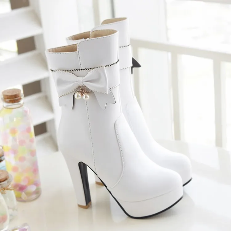 Большие размеры 11-14 Ботинки Женская обувь Женские ботильоны ботинки с бантом на