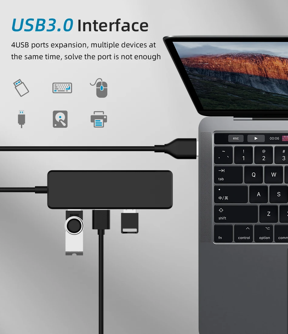 USB 3,0 концентратор Мульти USB разветвитель 4 порта расширитель несколько USB 3 Hab с питанием адаптер со светодиодным индикатором USB3.0 концентратор с переключателем для ПК