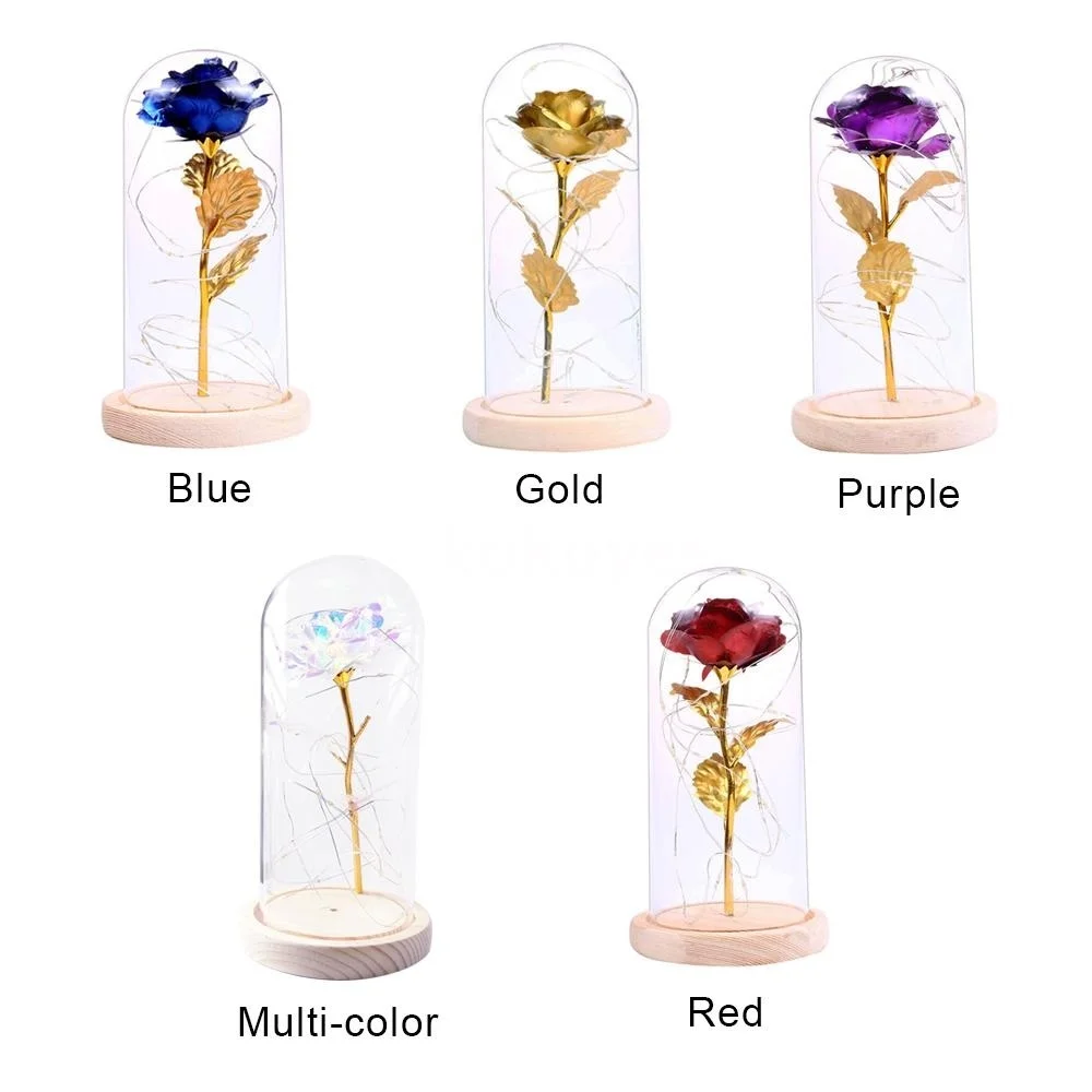 

Romantic Eternal Rose Flower LED Light Red Roses Glass Cover Gift For Wedding Birthday Valentine's Day Mother's Christmas Gifts
