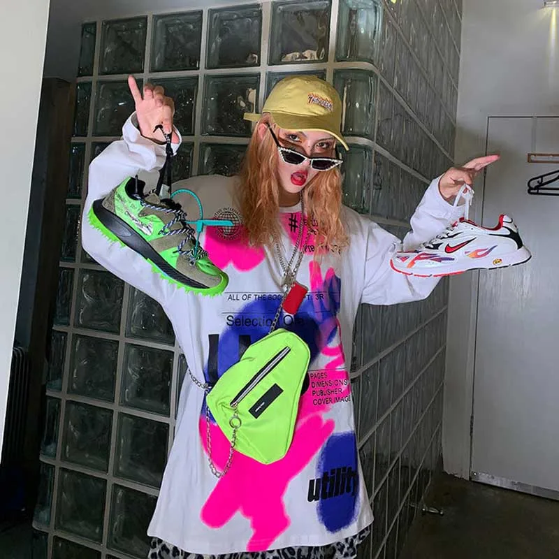 Футболка NiceMix с длинным рукавом и принтом граффити Женская свободная облегающая