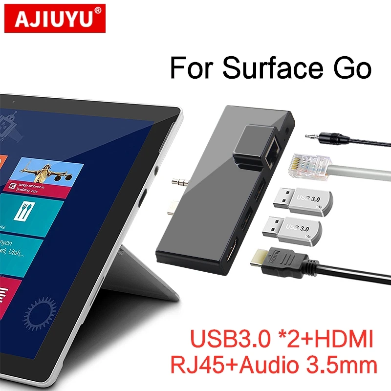 AJIUYU USB C концентратор для Microsoft поверхности Go Go2 3 0 к HDMI RJ45 5 мм аудио адаптер док