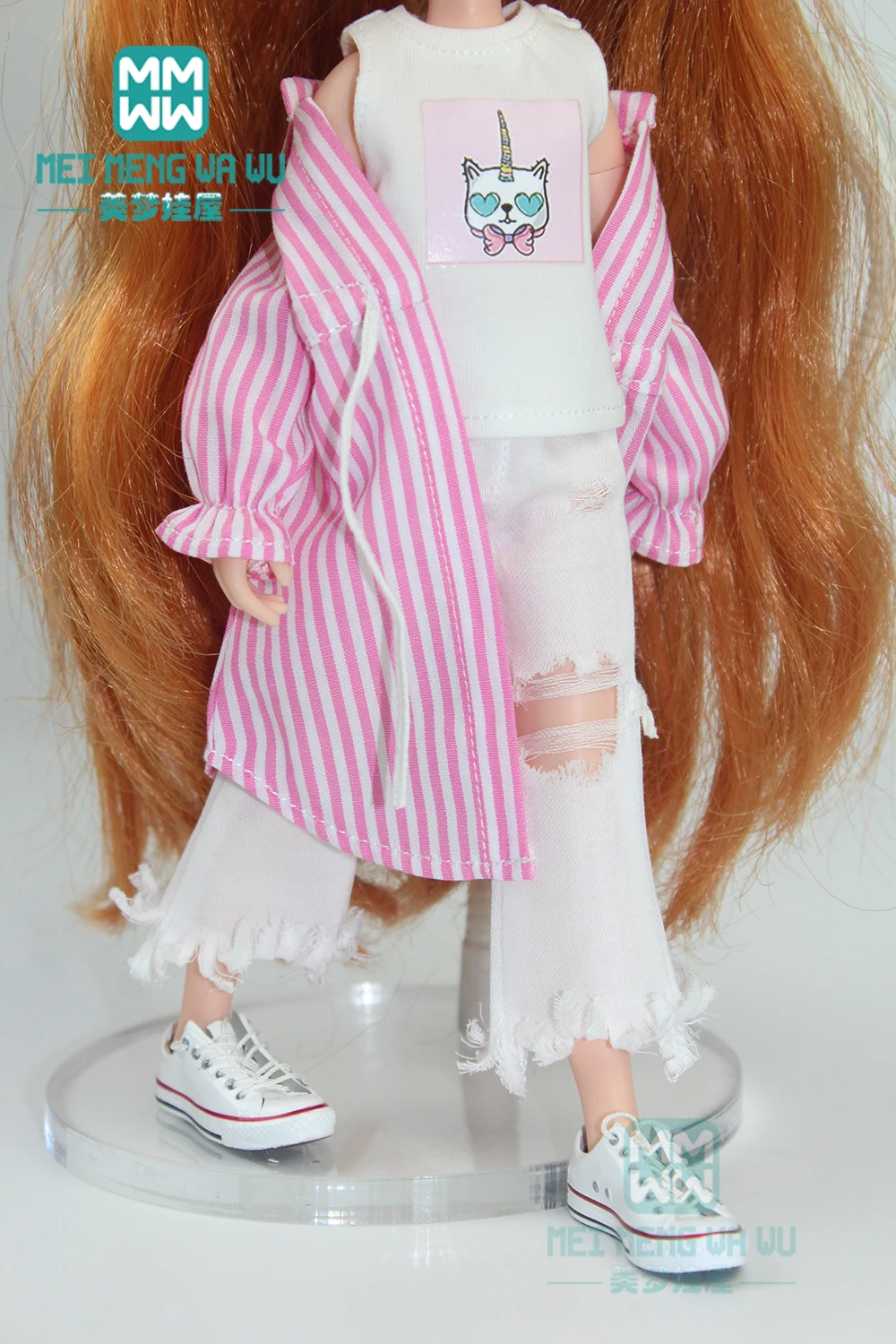 1 шт. Одежда для кукол Blyth модная рубашка в полоску на шнурке розовая синяя черная