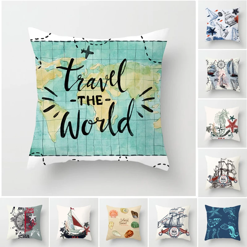 Дорожные наволочки с парусной лодкой декоративные для подушек морской звездой 45