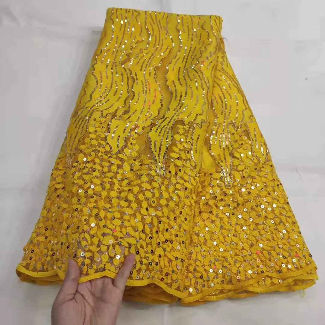 Персиковая золотая линия 3D Цветы африканские блестки кружевная ткань