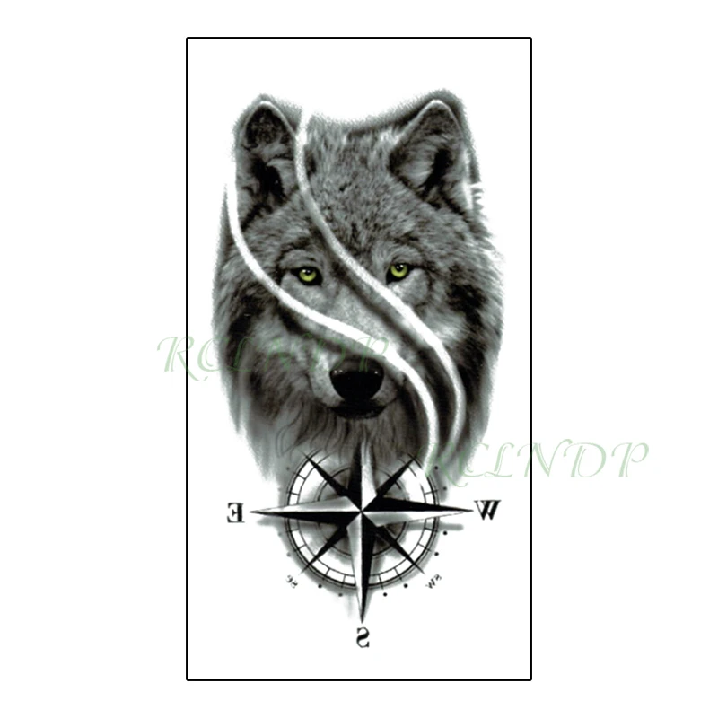 Водостойкая временная татуировка наклейка голова волка животное компас