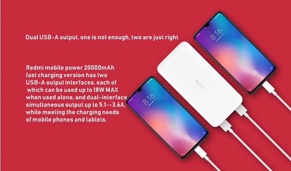 Xiao mi Red mi power Bank 20000 мАч power bank QC3.0 портативное зарядное устройство 2 usb-порта аккумулятор внешний аккумулятор mi power Bank 20000 мАч