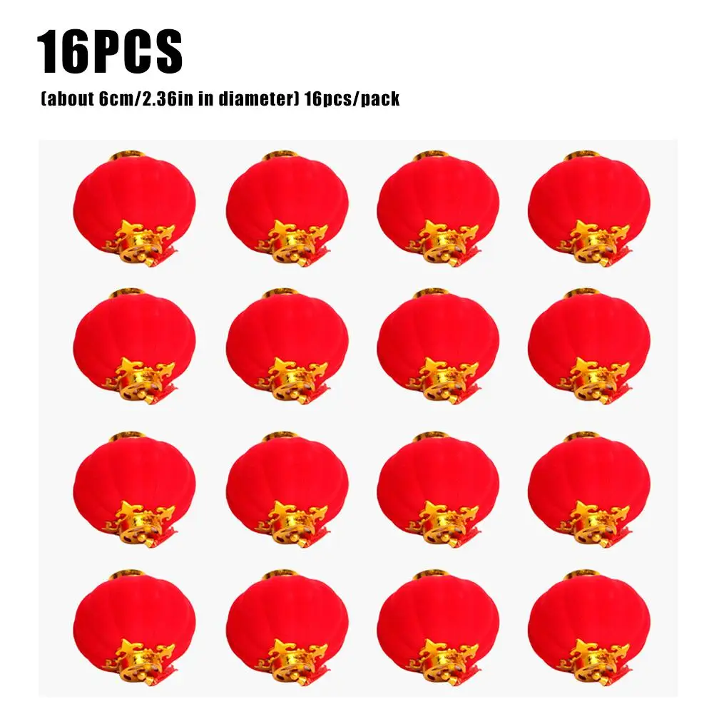 

16PCS Red Flocking Lantern Chinese Style New Year Party Decoration Mini Lanterns Hanging Ornament Chinese Wedding Party Decor