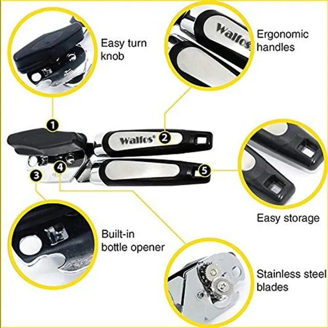 WALFOS High Quality Stainless Steel Cans Opener Professional Ergonomic Manual Can Opener Side Cut Manual Can Opener 6
