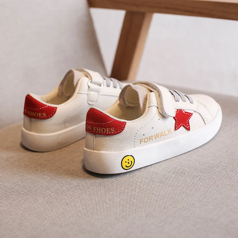 

Children's Shoes Girls' Sneakers Two-layer Leather Girls' Smiley Shoes Boys' Star Shoes Wholesale Boys Shoes Sneakers for Girls