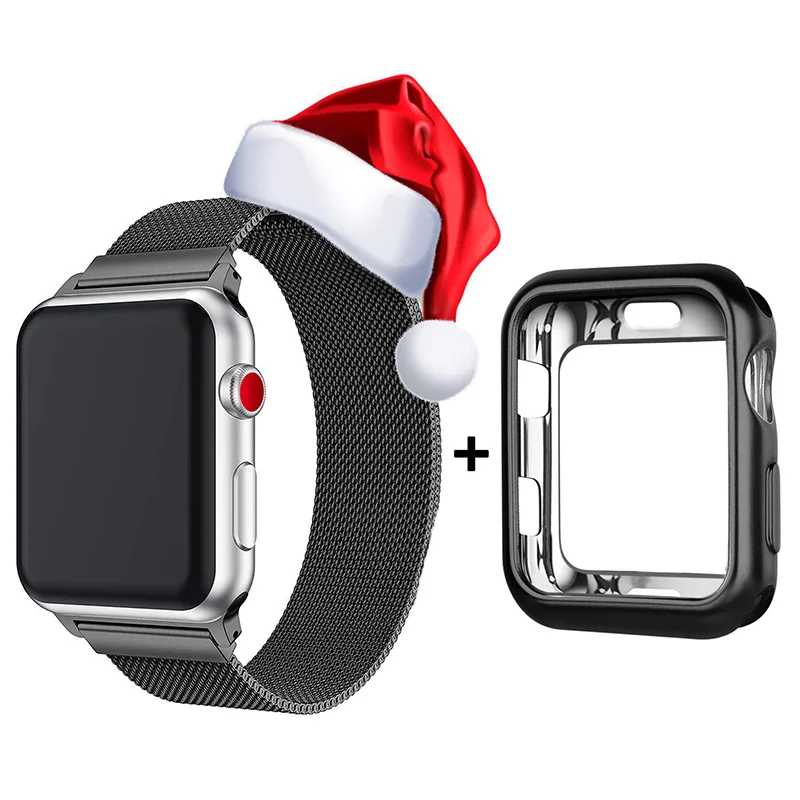 

Case+Strap Correa for Apple Watch band 44mm 40mm 38mm 42mm Magnetic loop stainless steel Metal bracelet iWatch series 5 4 3 Se 6
