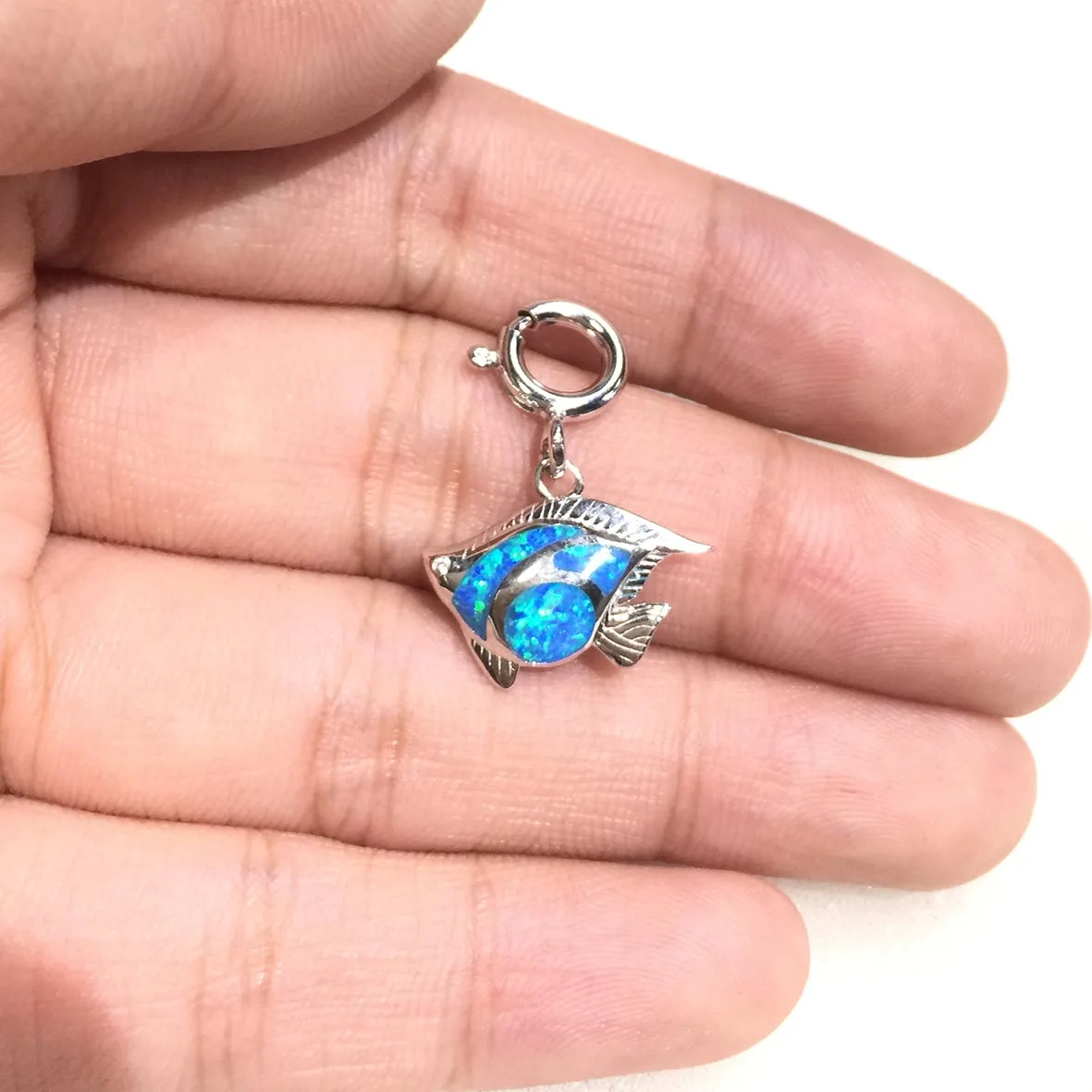 

Charms Jewelry Sea Life Collection Blue Opal Fish 14~16mm Silver Charm Match Bracelet