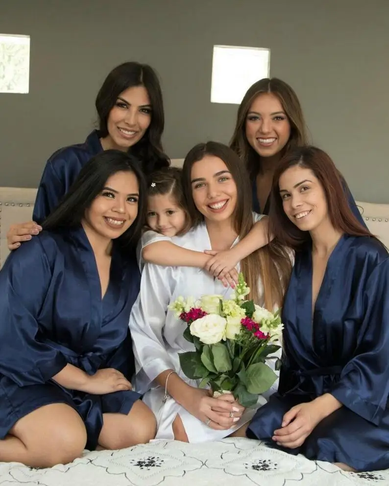 Женский банный халат темно-синий для невесты и отряда вечерние платья подружки |