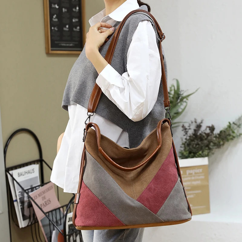 

Women CanvasHandbag Casual Large Capacity Stitching Colorful Hobos Bag Hot Sell Female Totes Bolsas Shoulder Bag Bolsa Feminina