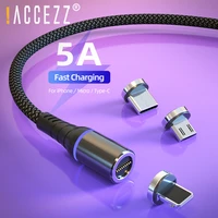 accezz 5a magnetic cable fast charging for iphone x 11 8 ipad mini xiaomi realme micro usb type c magnet charger data sync cord