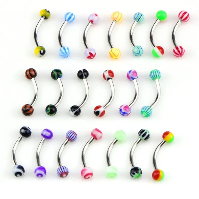 20 шт акрил нержавеющая сталь смесь бровей губ для живота языка бар кольца штанга