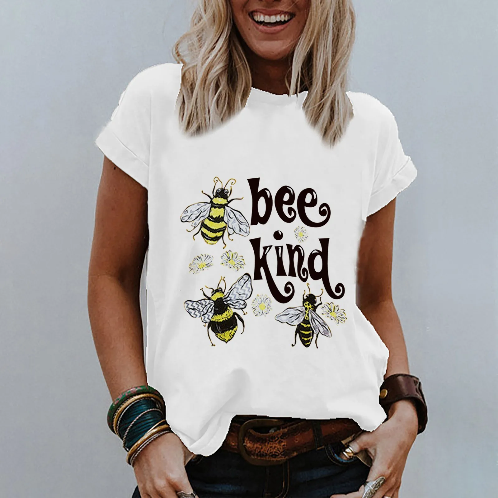 

Пчелы Вид Письмо печати для женщин футболки 2021 Лето Harajuku эстетику Топы с коротким рукавом, Забавные футболки с графикой Mujer Camisetas A40