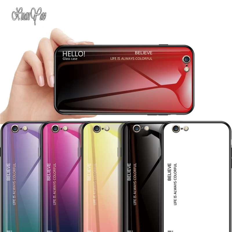 

XUANYAO Phone Cases For iPhone 6 6S Case Glass Back Cover Coque For Apple iPhone 6 6S Plus Cover Case Silicone Soft Edge Silicon