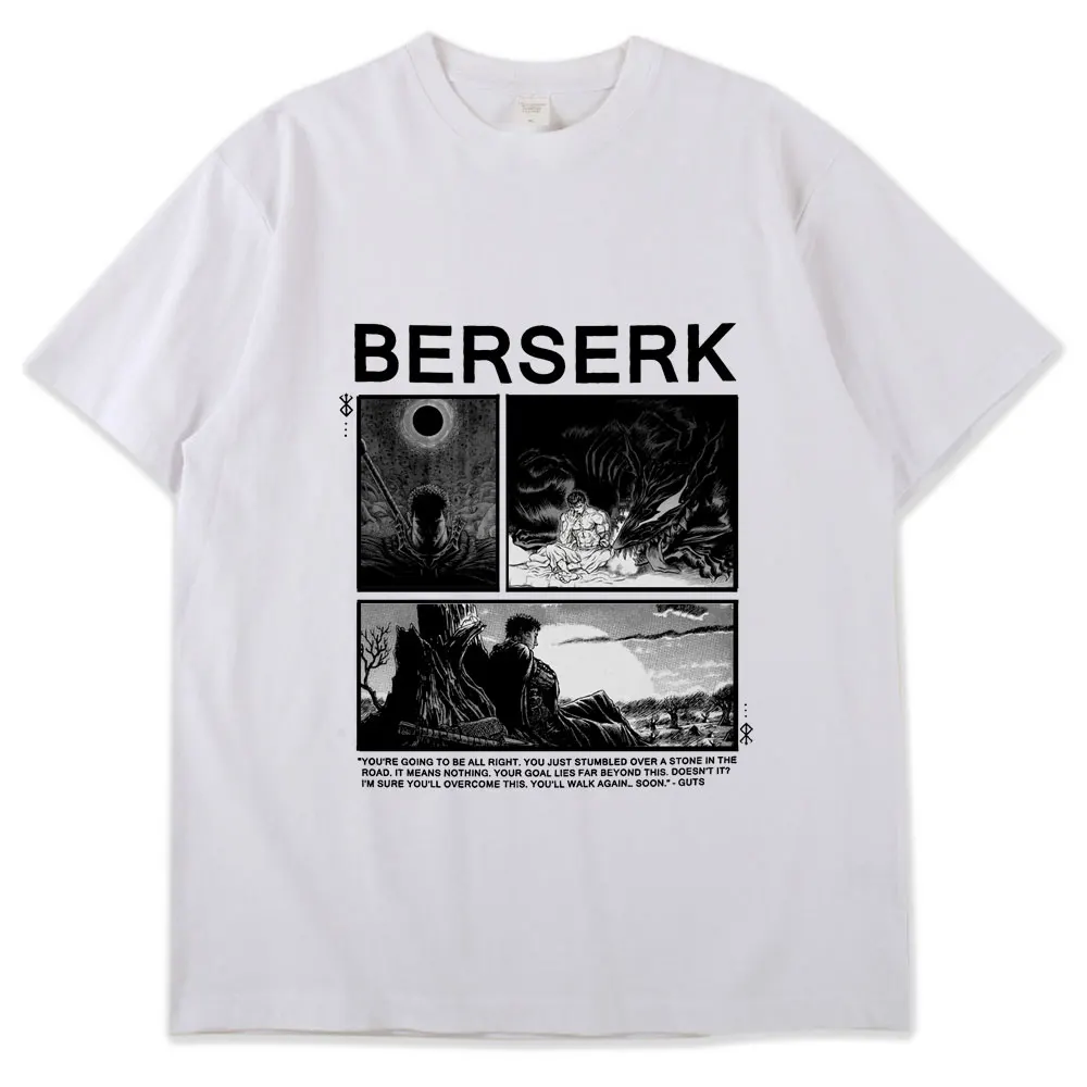 

Anime Berserk Guts Retro Harajuku Fun Comics Print Summer Thin Short-Sleeved High-Quality 100% Cotton Loose Casual T-Shirt 2021