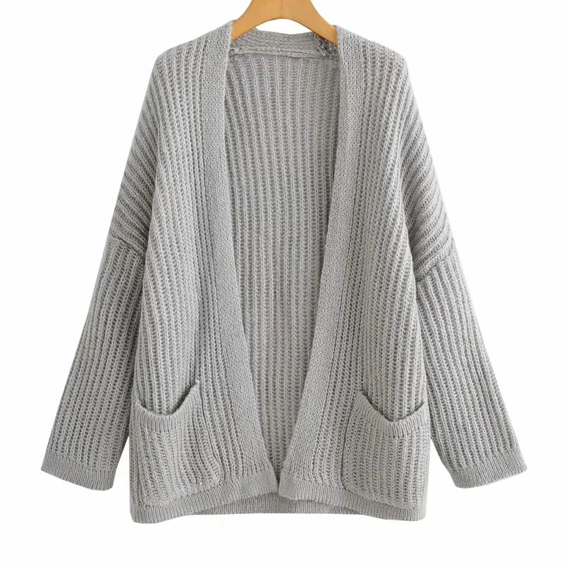 

Foridol Knitted Pockets Casual Oversized Grey Cardigans Sweater Women Autumn Winter Thick Sweater Femme Cardigan Top