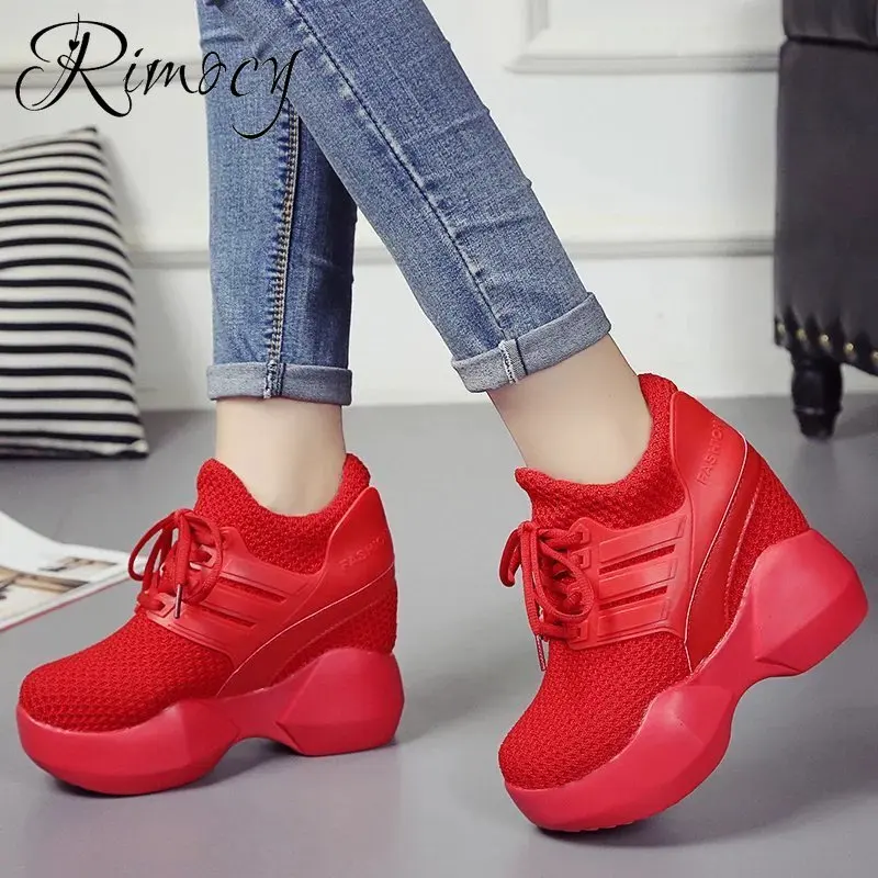 Женские кроссовки на платформе Rimocy повседневные сетчатые красного цвета