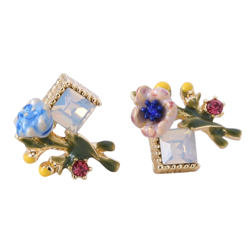 Ретро Цвет Фул Эмаль серьги в виде цветов 2021 старинных золотых сплав Multi цветы