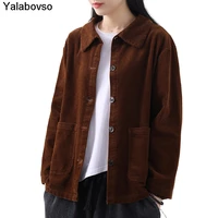 lapel corduroy coat womens r loose retro spring and autumn jacket long sleeve cardigan tops for female brown black purple