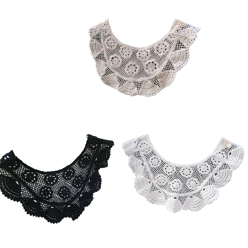 

Women Spring Hollow Out Crochet False Collar Shawl Scarf Knitted Floral Pattern Vintage Pullover Cover Up Sweater Cape