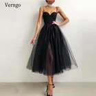 Простое черноепыльное розовое ТРАПЕЦИЕВИДНОЕ короткое вечернее платье Verngo, атласное Тюлевое платье на бретелях-спагетти, платье до середины икры для выпускного вечера