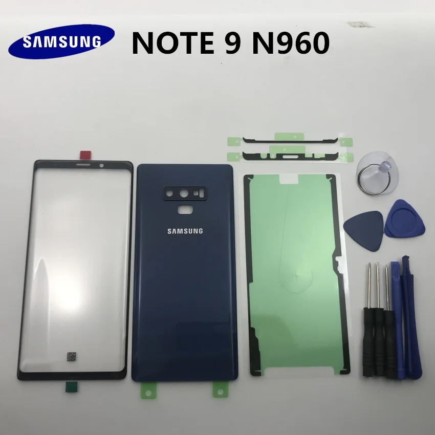 Чехол для samsung Galaxy NOTE9 NOTE 9 N960 N960F, Задняя стеклянная крышка, задняя крышка для батареи, крышка для двери+ передняя стеклянная линза+ клей+ Инструменты