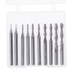 10 шт. НАБОР КОНЦЕВЫХ ФРЕЗ хвостовик карбидный шариковый нос 1 мм-3,175 мм 2 канавки 18 дюйма CNC режущий инструмент для обработки древесины